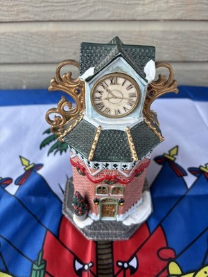 Vintage LEMAX Porcelain Christmas Village Town Clock Tower 1999 Retired Working!