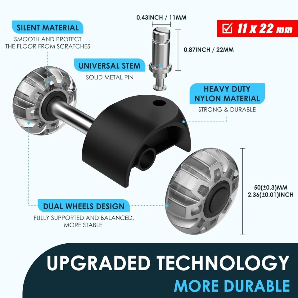 Hohe Tragfähigkeit: 11 x 22 mm Bürostuhlrollen - Werkzeugfreie Montage, 5 Stück - Bild 4 von 4