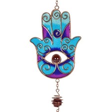 Image of Blue Hand of Hamsa Windchime - Garden