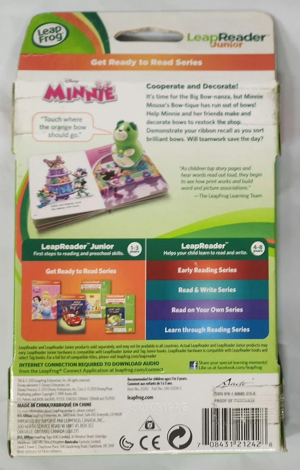 Leapfrog LeapReader Jr Minnie Mouse The Big Bow-nanza Social &Memory Skills NEW - Image 2 of 2