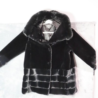 Gallery New York Faux Fur Coat Womens XL Black Hooded Plush Snap
