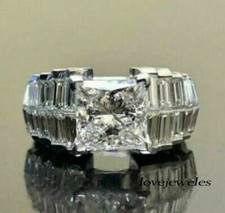 Real 4CT Princess Cut Moissanite Engagement Wedding Ring 925 Sterling Silver