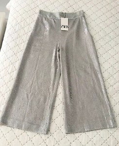 zara trousers culotte sequinned bnwt xs pair ladies silver last