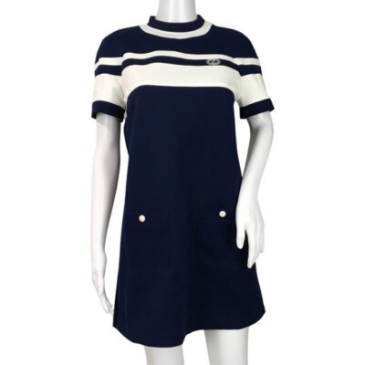 Gucci Women's Navy Blue White Jersey Striped Piquet Short Dress Size S |  eBay