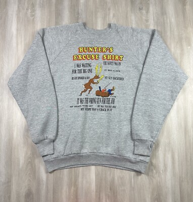 Vintage 80s Deer Hunter Excuses Funny Sweatshirt Grey Pullover Men's Large