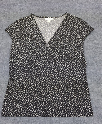 Charter Club Women's Size Medium Short Sleeve, Black/White Blouse Shirt