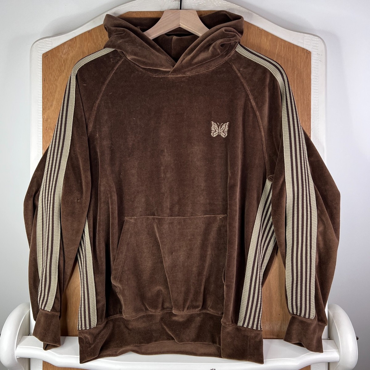 Needles Japan Sweatshirt Mens Small Brown Hoodie Velour Needles Japan Sweatshirt Mens Small Brown Hoodie Velour