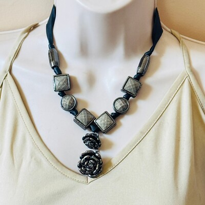 Bijoux Terner rose Necklace waterfall chunky statement silver tone Designer 20''