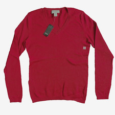 Ann Taylor Loft Womens Red V Neck Stretch 100 Pima Cotton Sweater Size XS