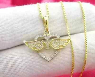 Wing Heart Pendant 1.20 Ct Round Cut Lab-Created Diamond 14K Yellow Gold Plated