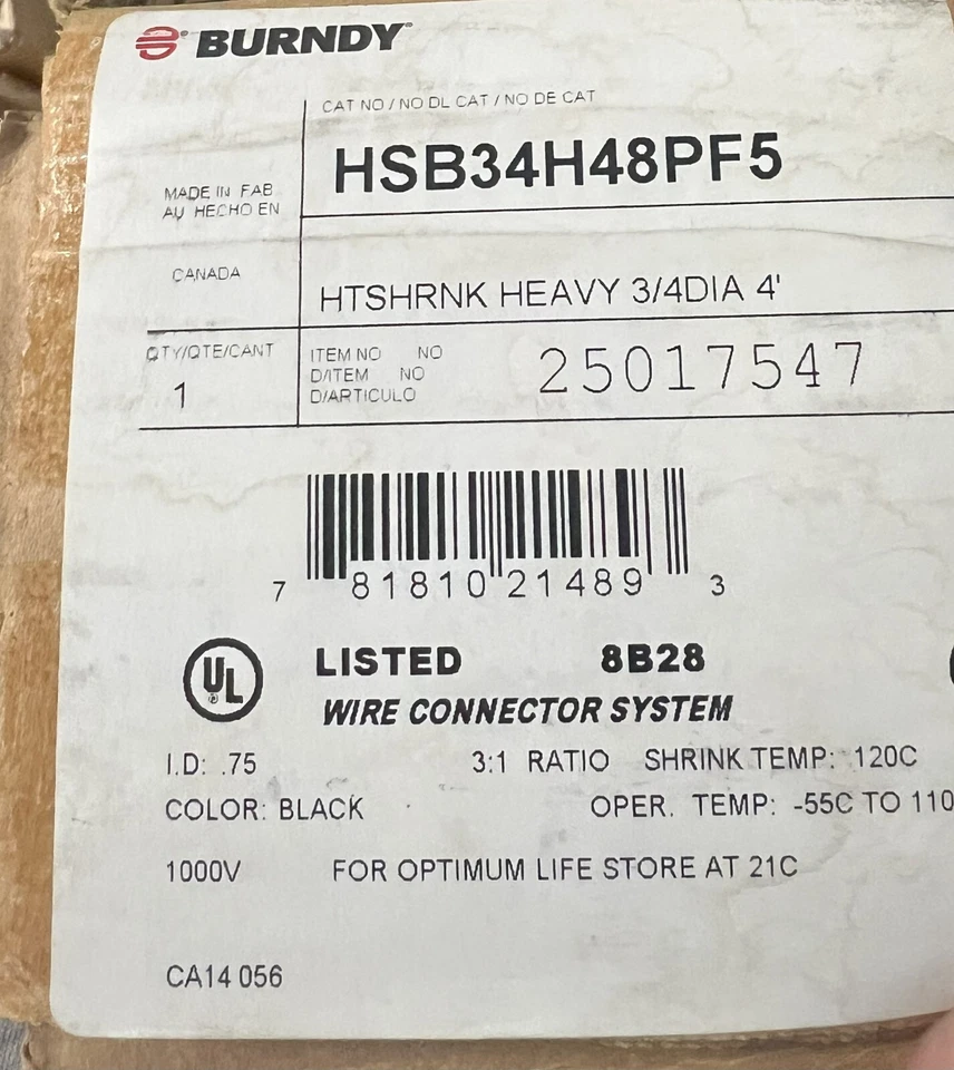 tubo termorretrátil, Burndy HSB34H48PF5, LEIA A DESCRIÇÃO - Imagem 2 de 2