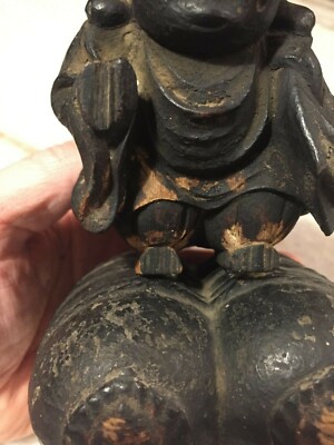 Very Old Japanese Wooden Statue/Sculpture of Daikokuten 大黒天 w