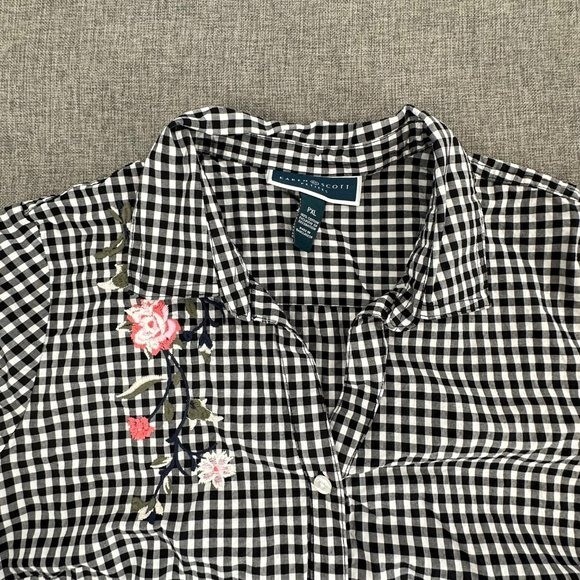 Karen Scott Gingham Button Down Top Embroidered F… - image 5