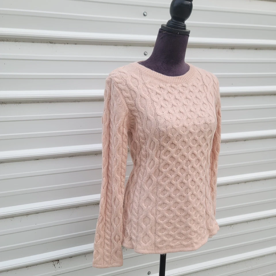 ANTONIO MELANI Women's SWEATER Wool Blend Soft PULLOVER CREW Cable Knit BLUSH M - Image 2 of 4