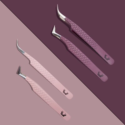 Professional False Eyelashes Extension Tweezers, Set of two in the Leather pouch
