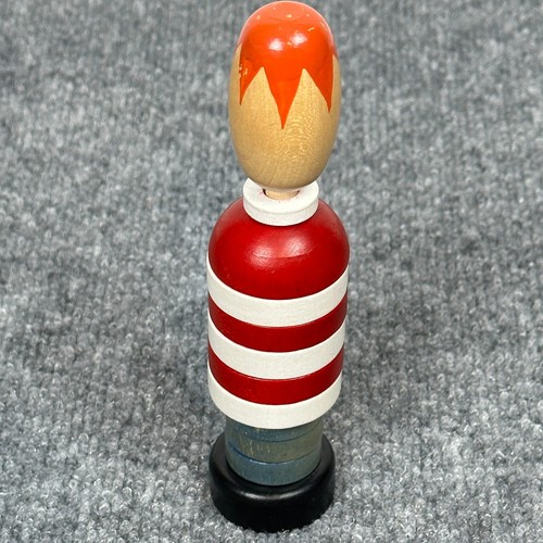 Anelli impilabili in legno giocattolo vintage pagliaccio rosso bianco blu patriottico 7" giri sezione centrale - Foto 5 di 10