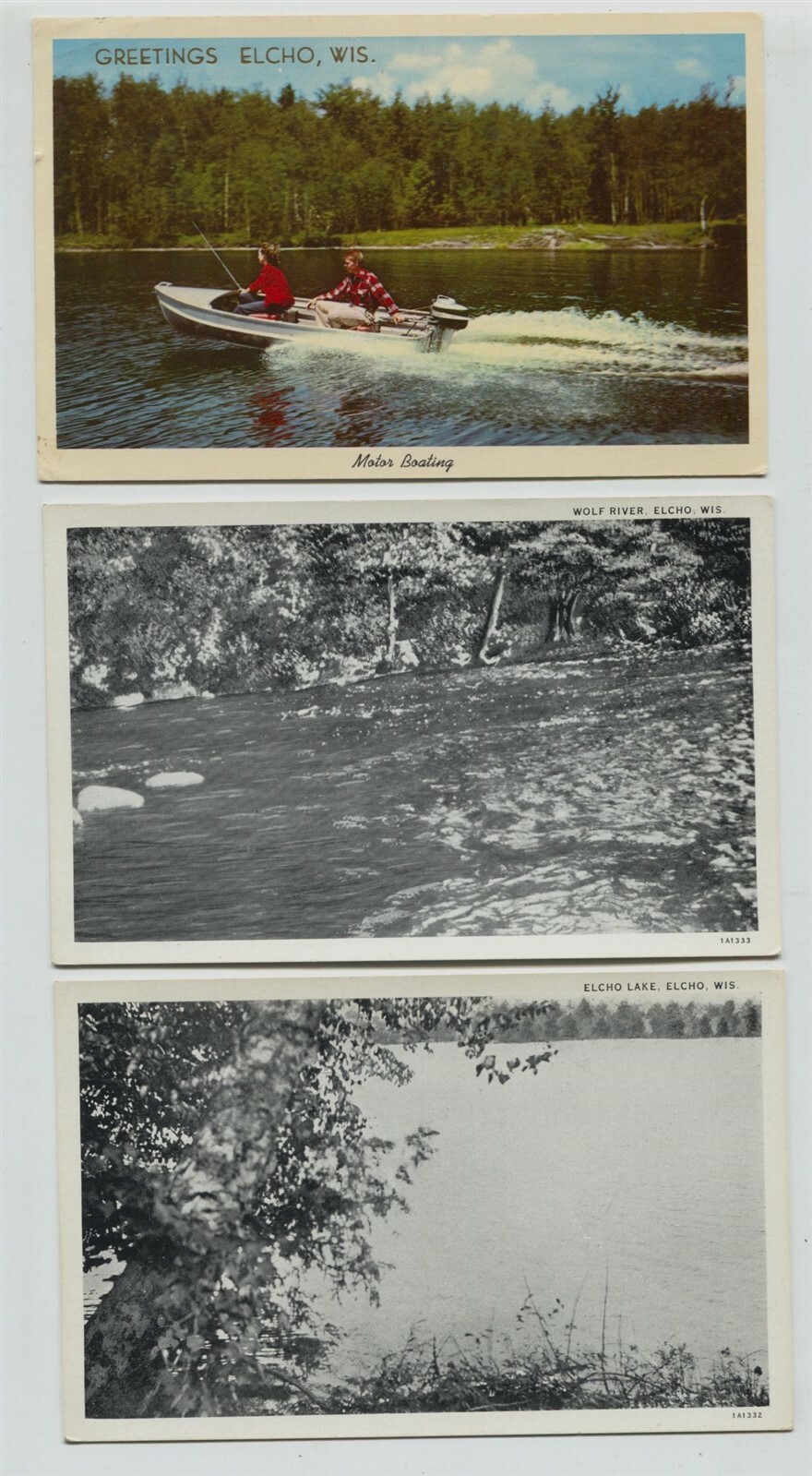 2 1920's Wolf River Elcho Lake Elcho Wisconsin Postcards & Chrome Motor
