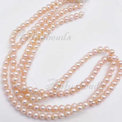 16in. Freshwater Pearl Potato Round beads Natural Peach Pink 4mm-5mm