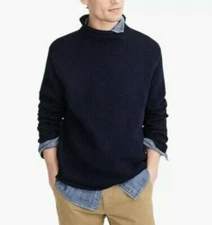 $98 NWT J. Crew Unisex 1988 Sz Large Navy Blue men's knit cotton Rollneck
