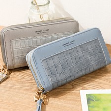 Wristlet Double Zipper Pocket Cellphone Purse Card Holder Billfold Womens Wallet