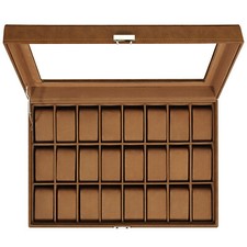 24 Slots Lockable Watch Box PU Leather Watch Case Organizer Watch Display Case
