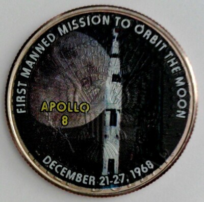 Apollo 8 First Man Mission Orbit Moon - Colorized Half Dollar  Space Exploration