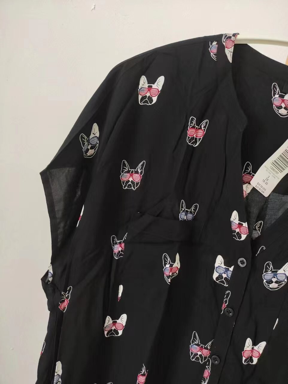 Brand New Torrid Black French Bulldog Print Challis Button Front Dolman