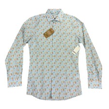Bar III Mens Slim Fit Cocktail Print Long Sleeve Dress Shirt Blue 14-14.5