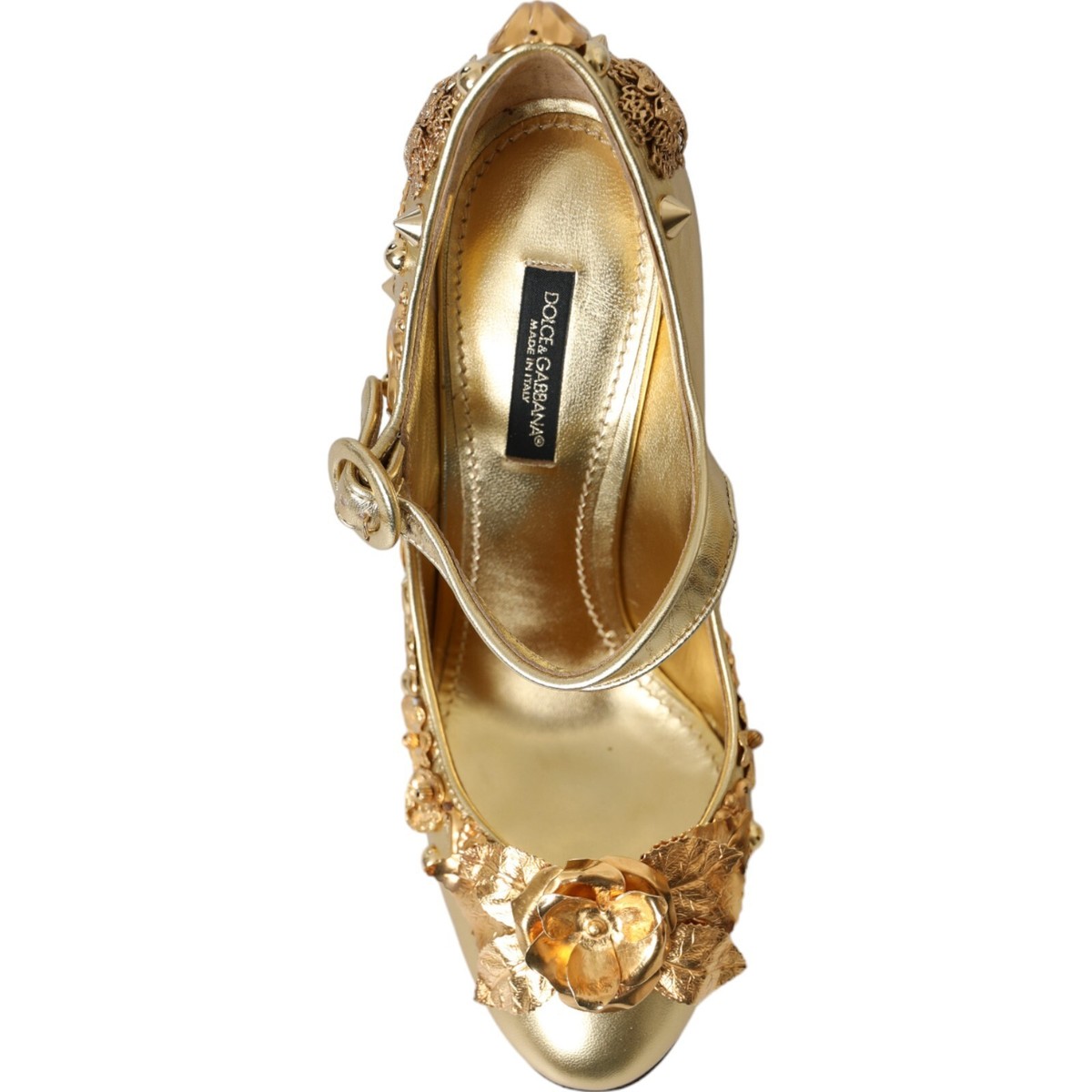 DOLCE & GABBANA Shoes Gold Leather Crystal Mary Janes Pumps
