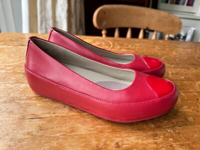 WOMENS FITFLOP RED LEATHER UK LOAFER SHOES FLATS COURT SLIP ON WORK FIT  FLOP UK