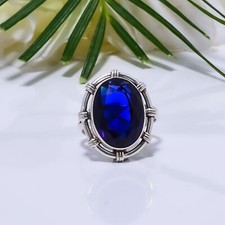Blue Sapphire Simulated Gemstone 925 Sterling Silver Ring Jewelry Gift For Mom.