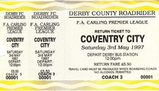 Ticket - Derby County Coach Ticket for Match at Coventry City 03.05.97