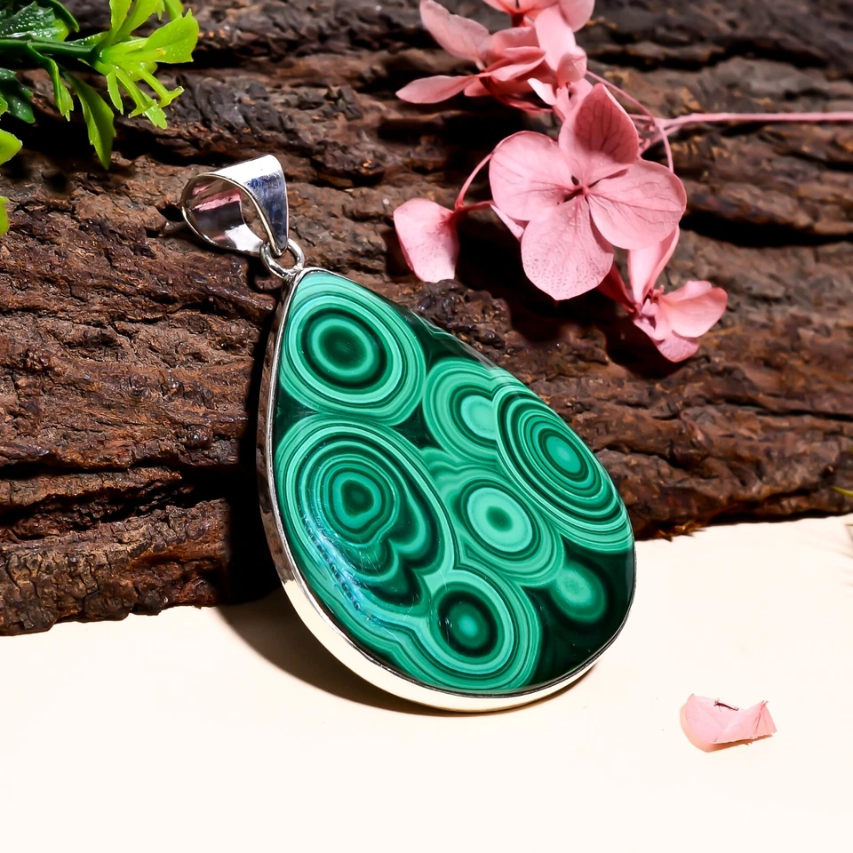 Pingente de malaquita sólido prata esterlina 925 lindo pingente de pedra preciosa A-67 - Imagem 4 de 4