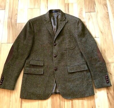 Polo Ralph Lauren 44R Blazer Jacket VTG Hunting Glen Plaid Tweed Leather  Coat GQ | eBay