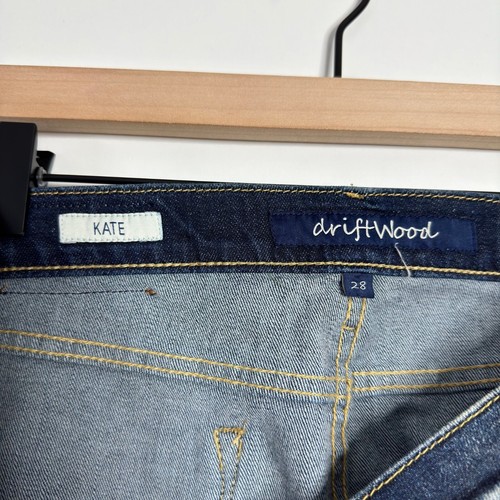 Minifalda DRIFTWOOD Kate Lápiz Denim Lavado Oscuro Floral Bordada Talla 28 - Imagen 6 de 6