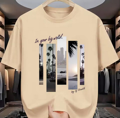 Men s 100% Cotton T-Shirt Summer Casual Loose Fit Graphic Print Crew Neck Short