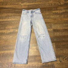 Abercrombie Kids High Rise Wide Leg Distressed Jeans Girl 15/16 Adjustable Waist