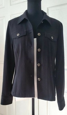 VTG Rafaella Womens 12 Black Stretch Jacket Button Down Coat Long Sleeve Blazer