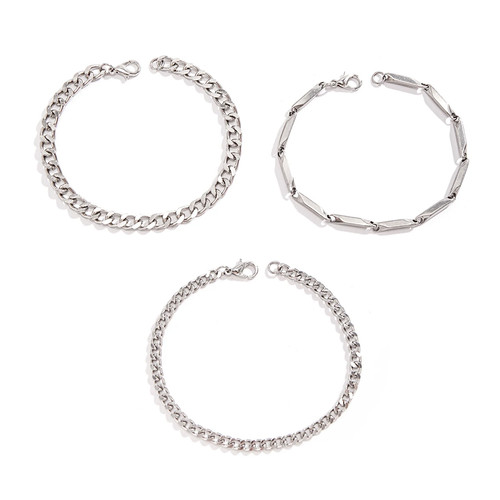 KunJoe 3pcs/set Stainless Steel Punk Cuban Chain Bracelet for Men Minimalist - Picture 13 of 24