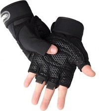 Workout Gloves, Gym Gloves for Men, Wrist Wraps Lifting Large, Black