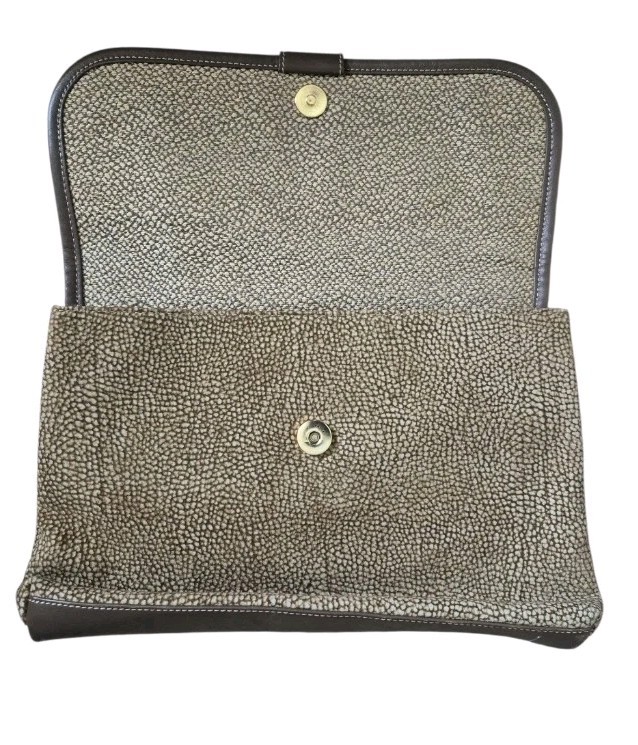 Borbonese Redwall Quail Pattern Suede Leather Pou… - image 3