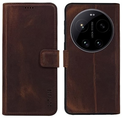Suncase Handy Tasche Hülle Echt Leder Klapp Cover in Coffee für Xiaomi 17 Ultra