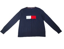 Tommy Hilfiger Navy Knit Logo Women's Sweater Size Medium 100 Cotton