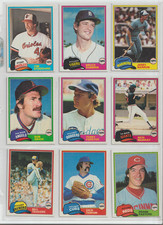 (9) 1981 TOPPS BASEBALL CARDS (OVER 55 YEARS OLD) EX. TO MINT CONDITION!