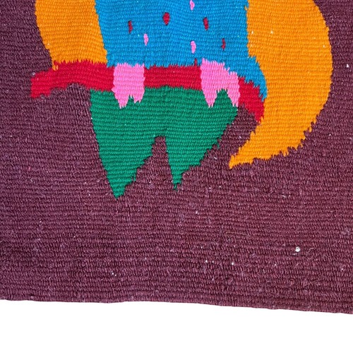 Vibrant Vintage Handwoven Mexican Wool Tapestry Folk Art Textile W/ Owl - Picture 19 of 21