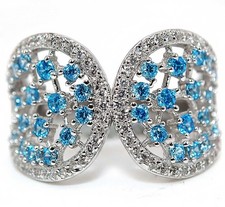 2CT Blue Topaz  White Topaz 925 Solid Genuine Sterling Silver Ring Sz 6 MB5-1
