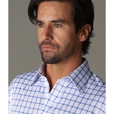 Collars & Co Mens Size Large Polo Shirt Blue White Grid Check Dress Collar New