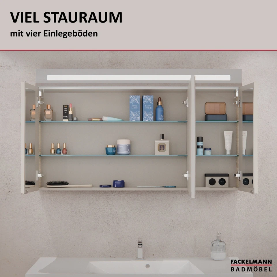 Fackelmann LED Spiegelschrank Badmöbel B.CLEVER in Braun hell 120 cm Badschrank - Bild 3 von 4