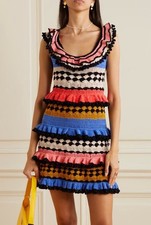Zimmerman Tiggy Frill Sleeveless Mini Dress Crochet-Knit Cotton Multicolor Sz 2