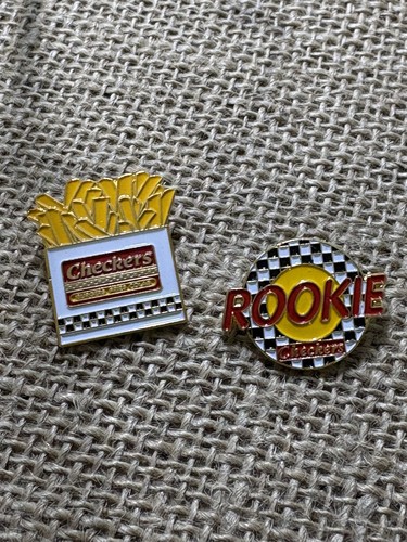 VTG Lot of 2 Checkers Burgers Fries Colas FAST FOOD Restaurant Enamel Pins *READ